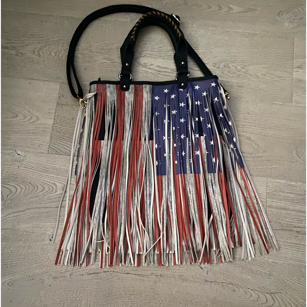 Purse/tote with fringes American flag print